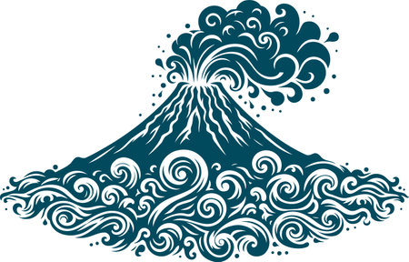 Detailed Illustration of Volcano Eruption with Swirling Ash and Lavaのイラスト素材