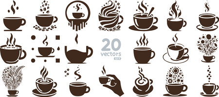 Vector illustration of various coffee cup designs in a minimalist style for branding packaging and digital mediaのイラスト素材
