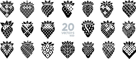 Collection of geometric strawberry silhouettes vector stencil style for decorative design and pattern applicationsのイラスト素材