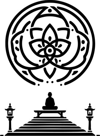 Meditative Silhouette with Mandala in Vector Art Style for Spiritual and Mindfulness Themesのイラスト素材