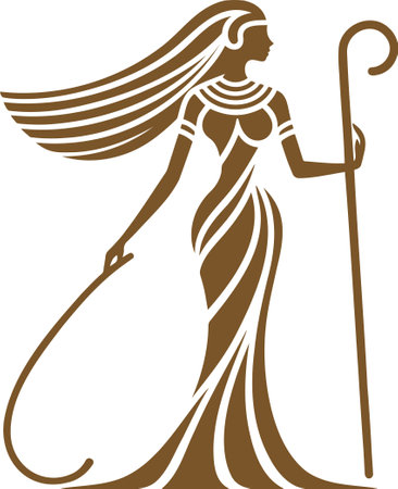 Ancient Greek Goddess With Staff Brown Silhouette Designのイラスト素材