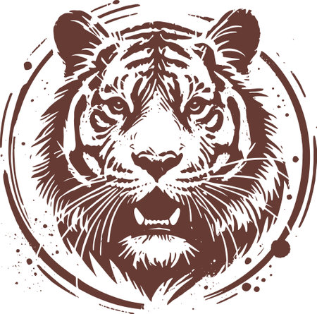 Detailed Brown Tiger Head Portrait In Style Circle Designのイラスト素材