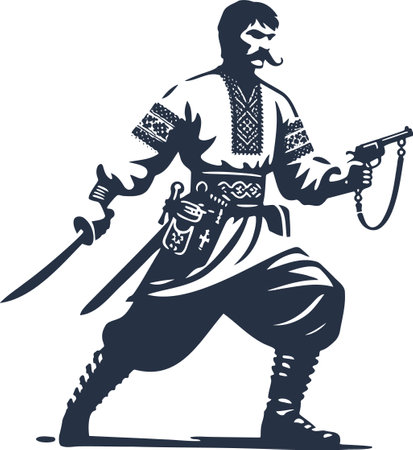 Traditional Ukrainian Warrior With Weapons In Folk Styleのイラスト素材