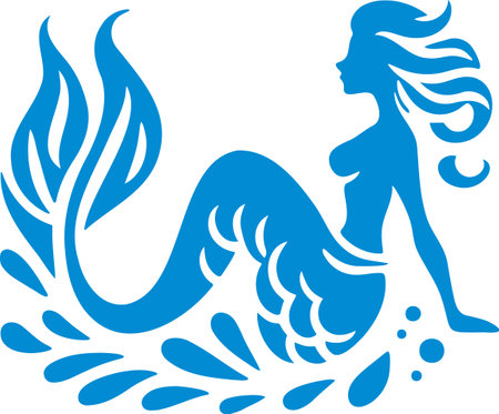 Graceful Mermaid Profile With Seaweed Modern Vector Designのイラスト素材