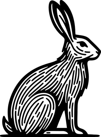 Stylized Illustration of a Sitting Hare in Line Art Style Suitable for Graphic Design and Print Mediaのイラスト素材