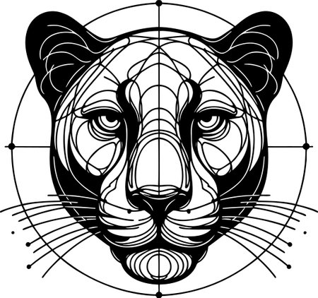 Geometric Line Art of a Cats Face with Circular Elements Suitable for Modern Artistic and Decorative Usesのイラスト素材