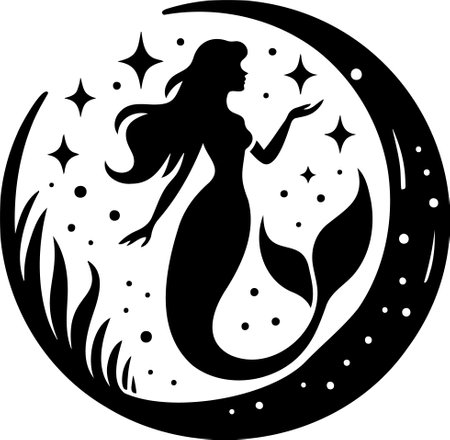 Silhouette of a Mermaid in a Starry Night Circle Vector Artのイラスト素材
