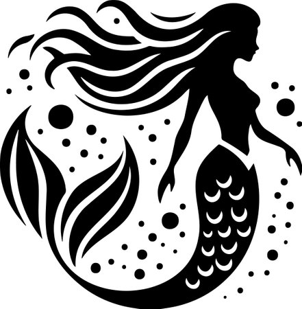 Decorative Silhouette Art of Mythical Mermaid with Flowing Hairのイラスト素材
