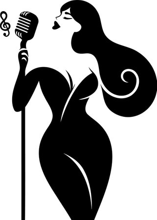 Elegant Silhouette of a Jazz Singer with a Retro Microphoneのイラスト素材