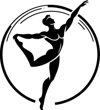Silhouette of a Graceful Dancer in Circular Frame Vector Art Styleのイラスト素材