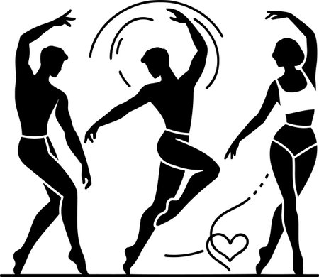 Silhouettes of Three Dancers in a Romantic Pose Minimalist Line Artのイラスト素材
