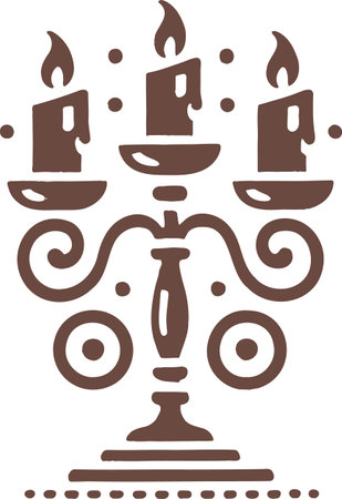 Ornate Candlestick with Three Lit Candlesのイラスト素材