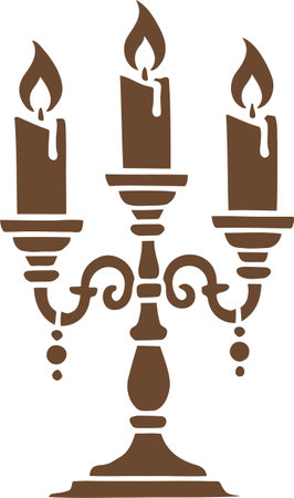 Ornate Brown Candlestick with Three Lit Candlesのイラスト素材