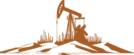 Oil Pumpjack in Desert Silhouette Technical Illustration Styleのイラスト素材