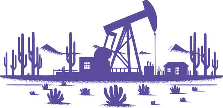 Silhouette of an Oil Rig in a Purple Desert Landscapeのイラスト素材