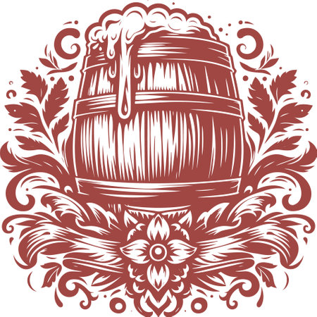 Wooden Barrel With Floral Ornament Decorative Vector Designのイラスト素材