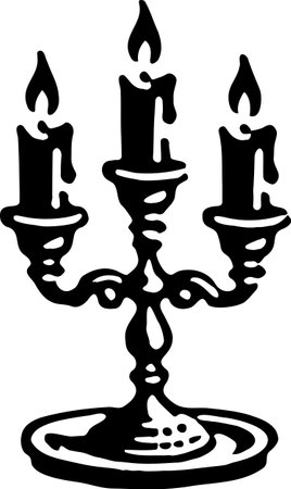 Silhouette Illustration of Three Burning Candles on a Candelabrum in Detailed Ornate Styleのイラスト素材