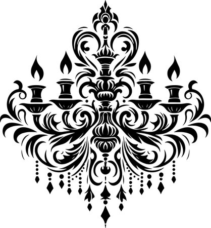Ornate Baroque Chandelier Silhouette with Candle Flamesのイラスト素材