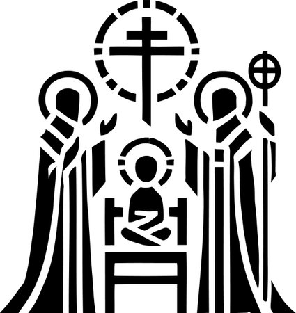 Religious Iconography Depicting Holy Figures in Stylized Artのイラスト素材
