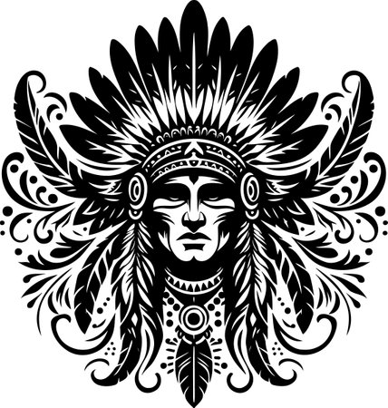 Portrait of an Indian chief in a traditional headdress stenciledのイラスト素材