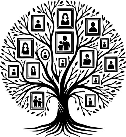 family tree in simple minimal vector stencil styleのイラスト素材