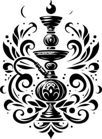 Decorative hookah design with flowers in a vector stencilのイラスト素材