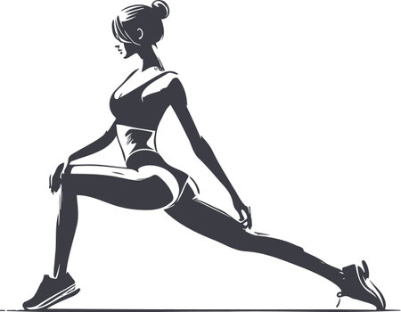 Silhouette of a Woman Performing a Lunge Stretch in Vector Art Styleのイラスト素材