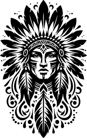 Stencil vector of a Native American headdress with detailed feathersのイラスト素材