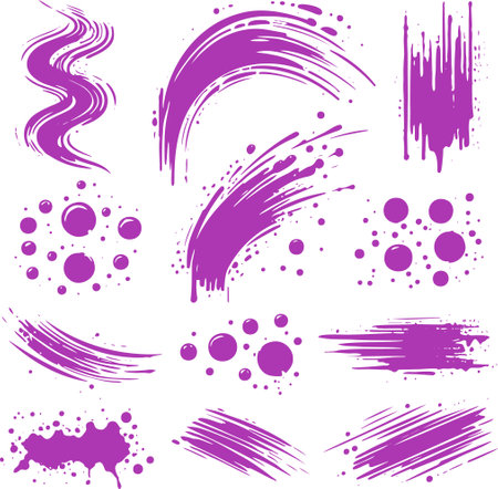 Abstract Purple Brush Strokes and Splatter Art Elements in Digital Styleのイラスト素材