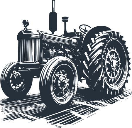 Vintage Tractor Illustration in Detailed Technical Styleのイラスト素材