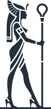 Ancient Egyptian Goddess Silhouette with Staff in Vector Art Styleのイラスト素材
