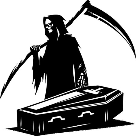 Dark Grim Reaper Standing Near Coffin Vector Designのイラスト素材