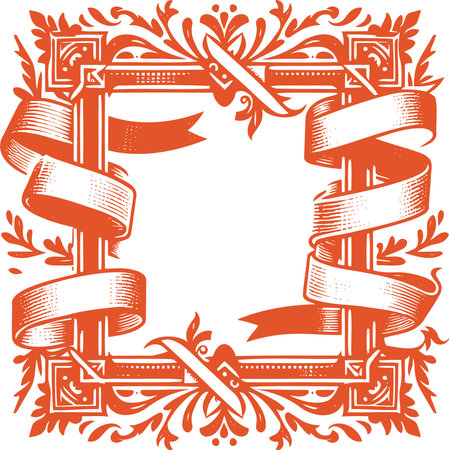 Ornate Decorative Frame with Ribbons in Vintage Engraving Styleのイラスト素材