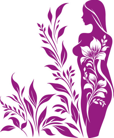 Silhouette of Woman with Floral Patterns in Abstract Art Styleのイラスト素材