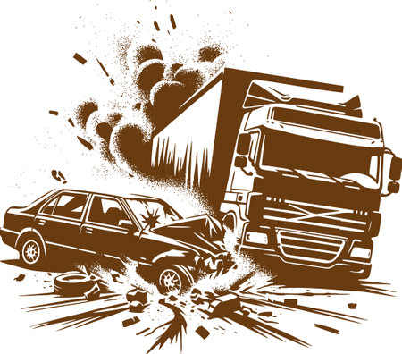 dramatic car crash with a truck in a grunge ink illustrationのイラスト素材
