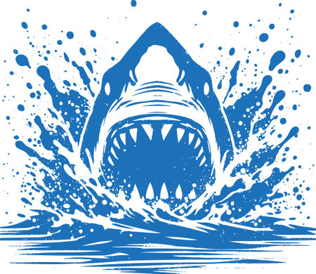 Dynamic Blue Shark Emerging from Water in Splash Art Styleのイラスト素材