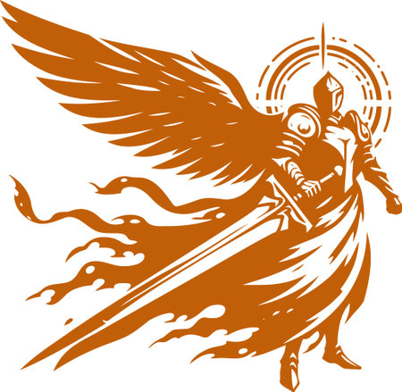 Armored Angelic Warrior with Sword in Stylized Vector Artのイラスト素材