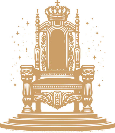 Ornate Royal Throne with Crown in Vintage Engraving Styleのイラスト素材