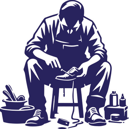 Shoemaker Working on Shoes in Monochrome Illustration Styleのイラスト素材