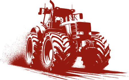 Red Silhouette of a Tractor in Motion, Digital Art Styleのイラスト素材