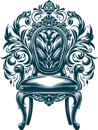 Ornate Baroque Style Armchair with Floral Patterns, Vector Illustrationのイラスト素材