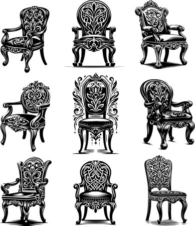 Ornate Baroque Style Armchairs and Chairs Illustration in Intricate Designのイラスト素材