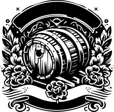 Vintage Barrel with Floral Elements in Engraving Styleのイラスト素材
