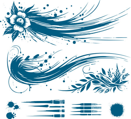 Abstract vector stencil of watercolor ink strokes and splash elementsのイラスト素材