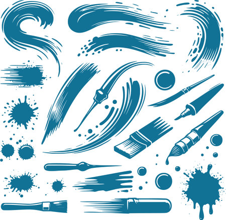 Minimalist stencil vector of ink strokes and watercolor inspired splashesのイラスト素材
