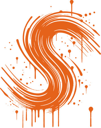 Abstract Orange S-Shaped Brushstroke with Drips and Splashesのイラスト素材