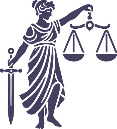Lady Justice with Sword and Scales in Stylized Vector Artのイラスト素材