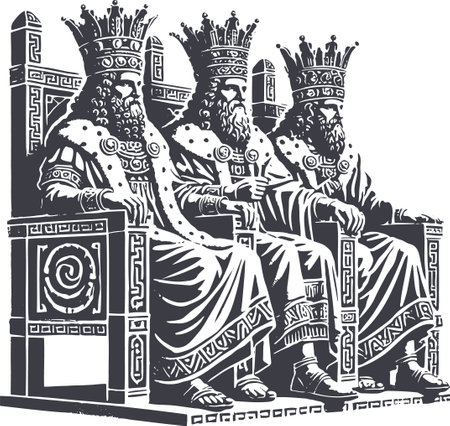 Ancient Deity Crowns Engraved Architectural Design Illustrationのイラスト素材