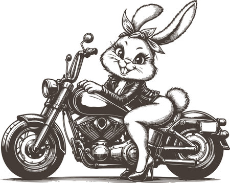 Stylish bunny girl on a motorcycle in a leather jacket in pin up styleのイラスト素材