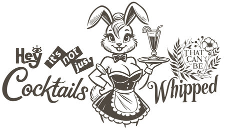 Waitress rabbit with cocktail tray in screen print styleのイラスト素材